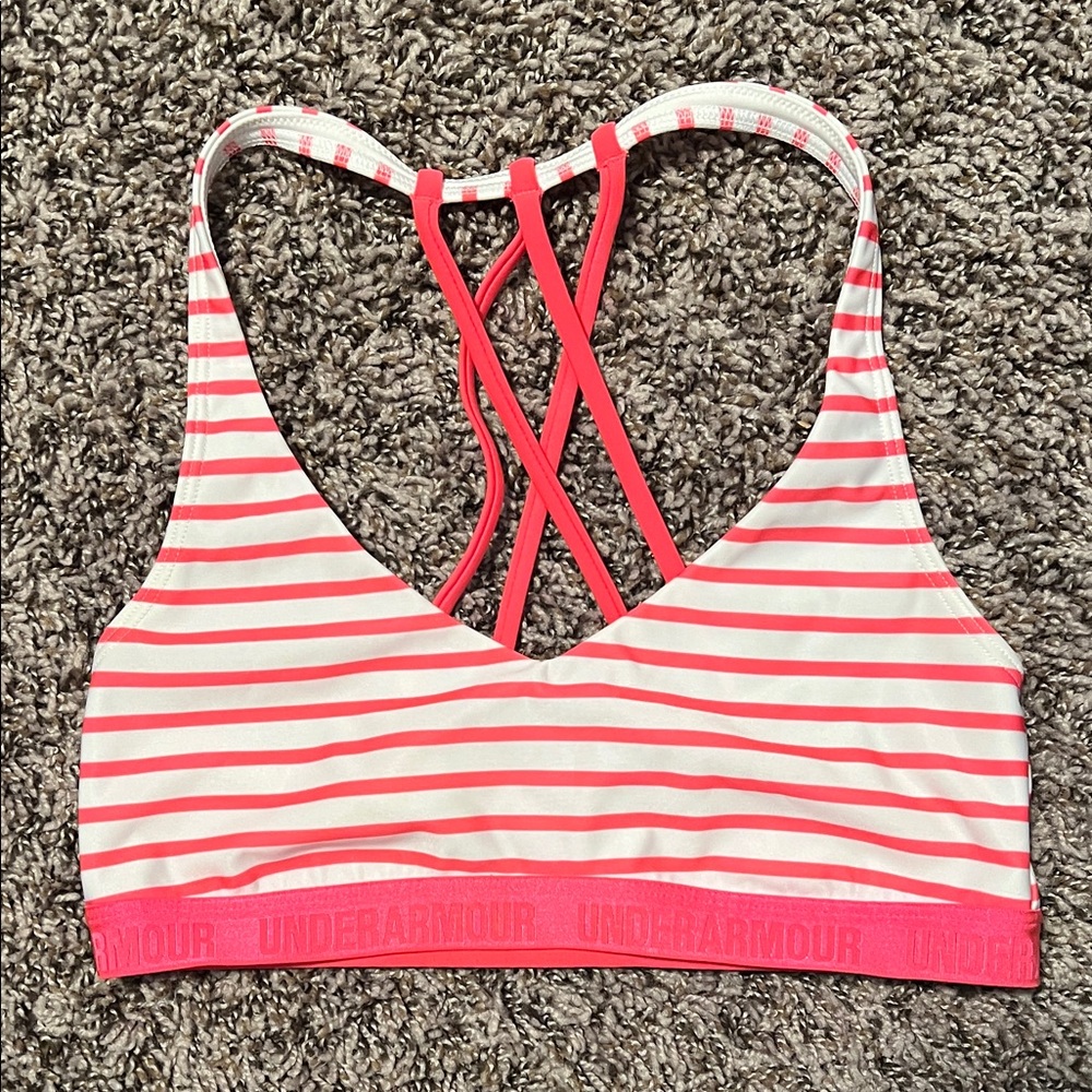 Under Armour Pink & White Striped Crisscross Sports Bra